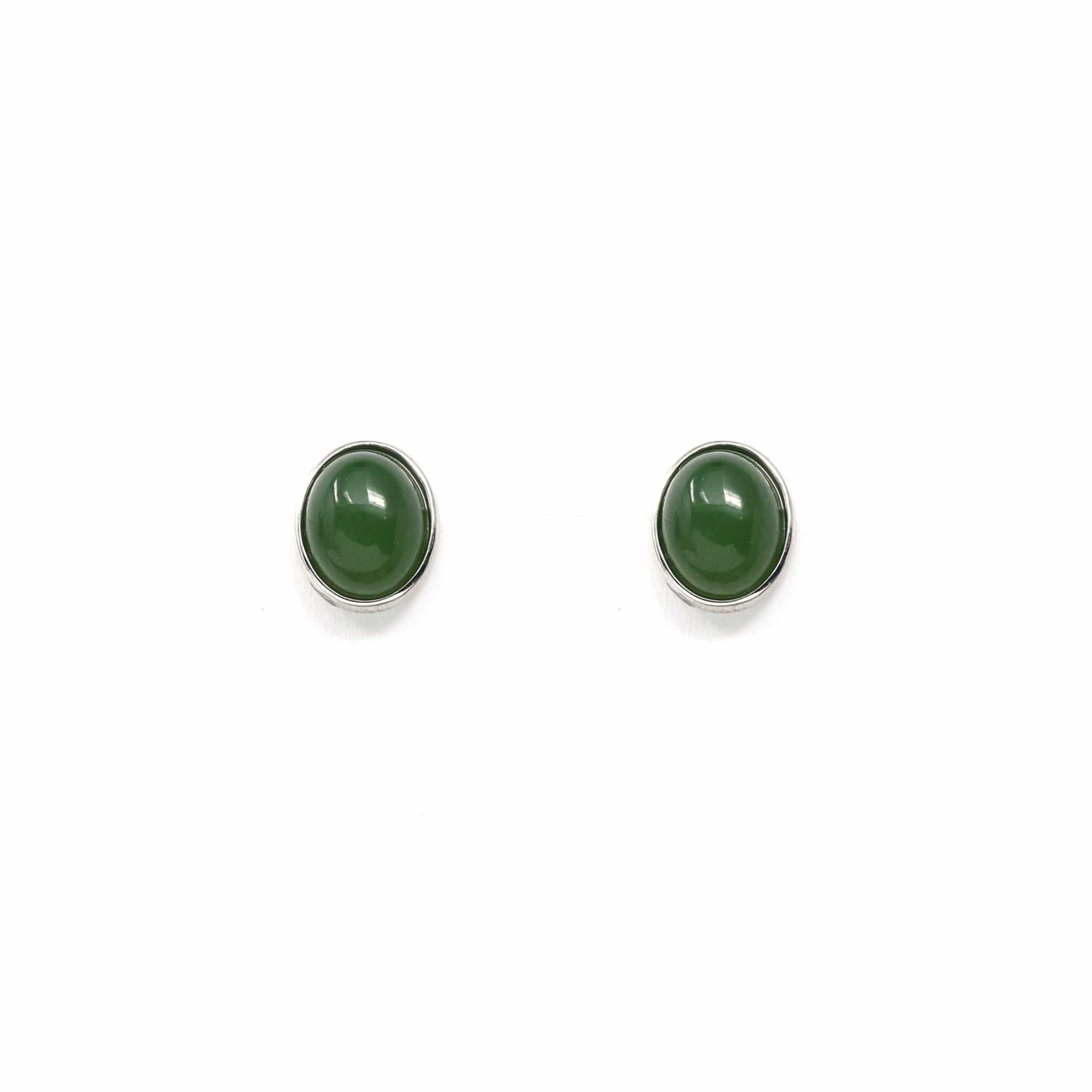 Baikalla Jewelry Silver Gemstone Earrings Sterling Silver Genuine Nephrite Green Jade Oval Stud Earrings