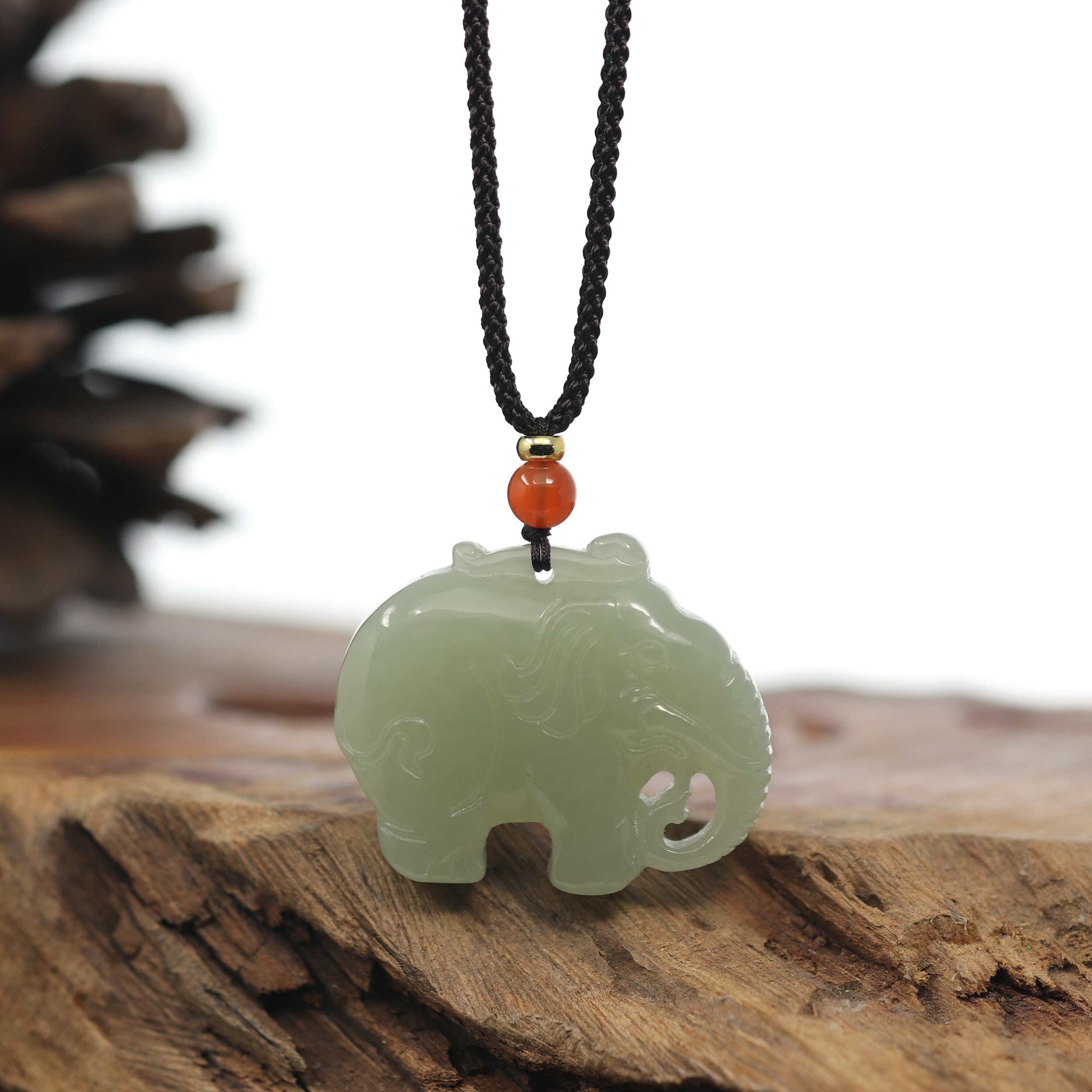 Baikalla Jewelry Jade Pendant Necklace Baikalla Genuine HeTian Nephrite Jade Elephant Carving Pendant Necklace