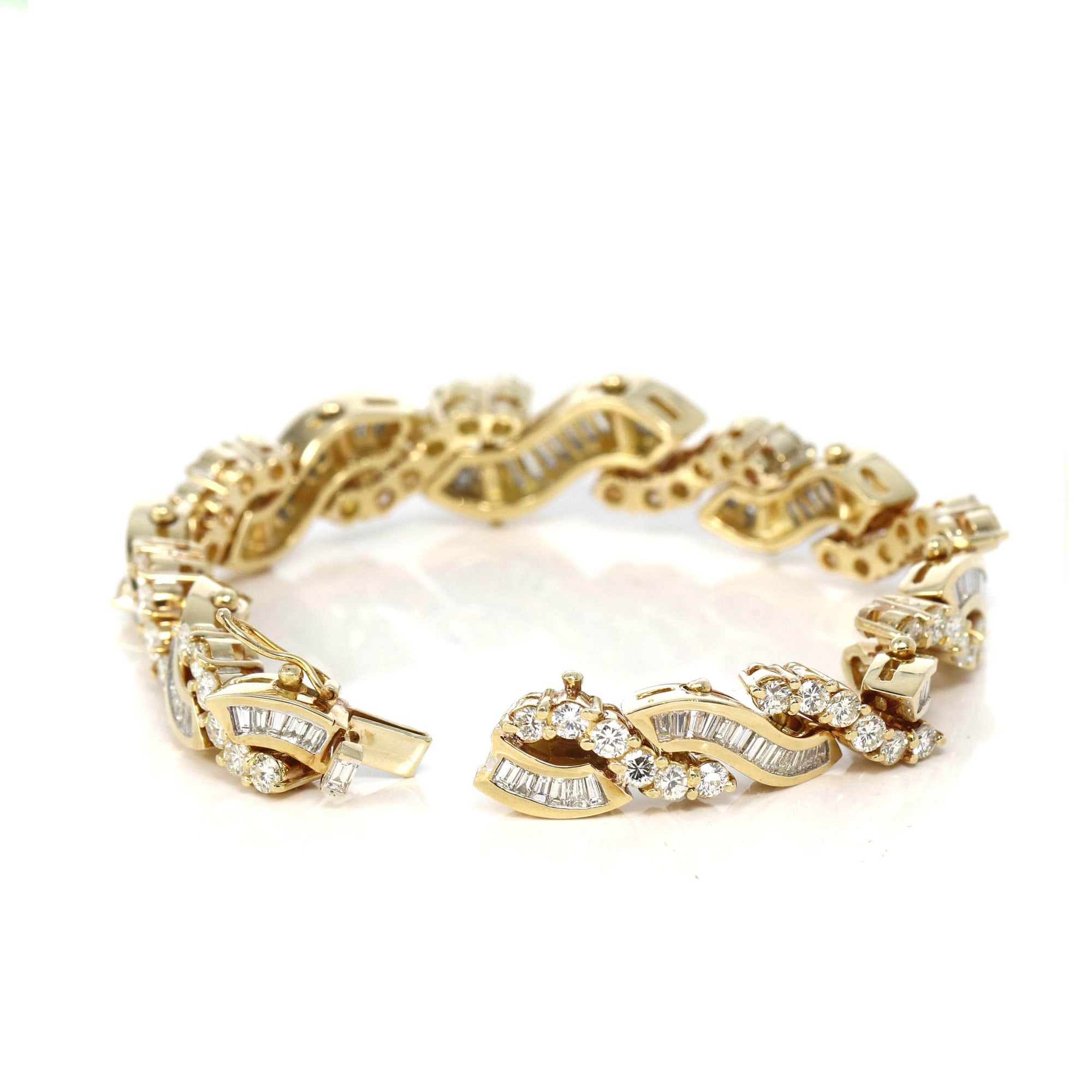 Baikalla Jewelry Gold Diamond Bangle Bracelet 18k Yellow Gold Channel set baguette & round diamonds Bangle Bracelet