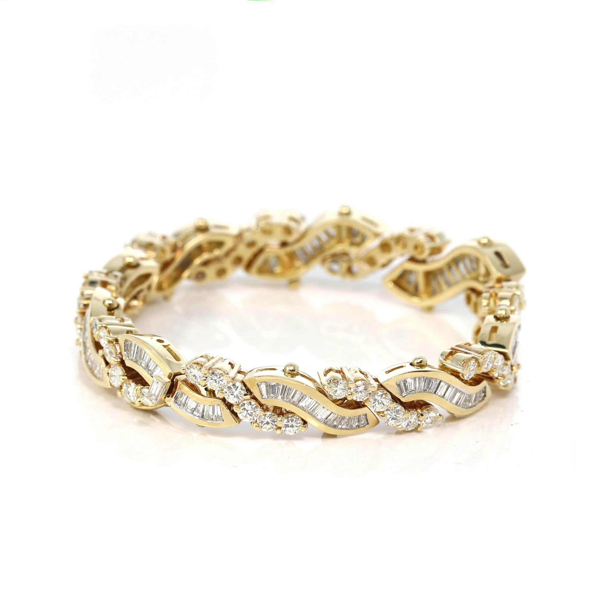 Baikalla Jewelry Gold Diamond Bangle Bracelet 18k Yellow Gold Channel set baguette & round diamonds Bangle Bracelet