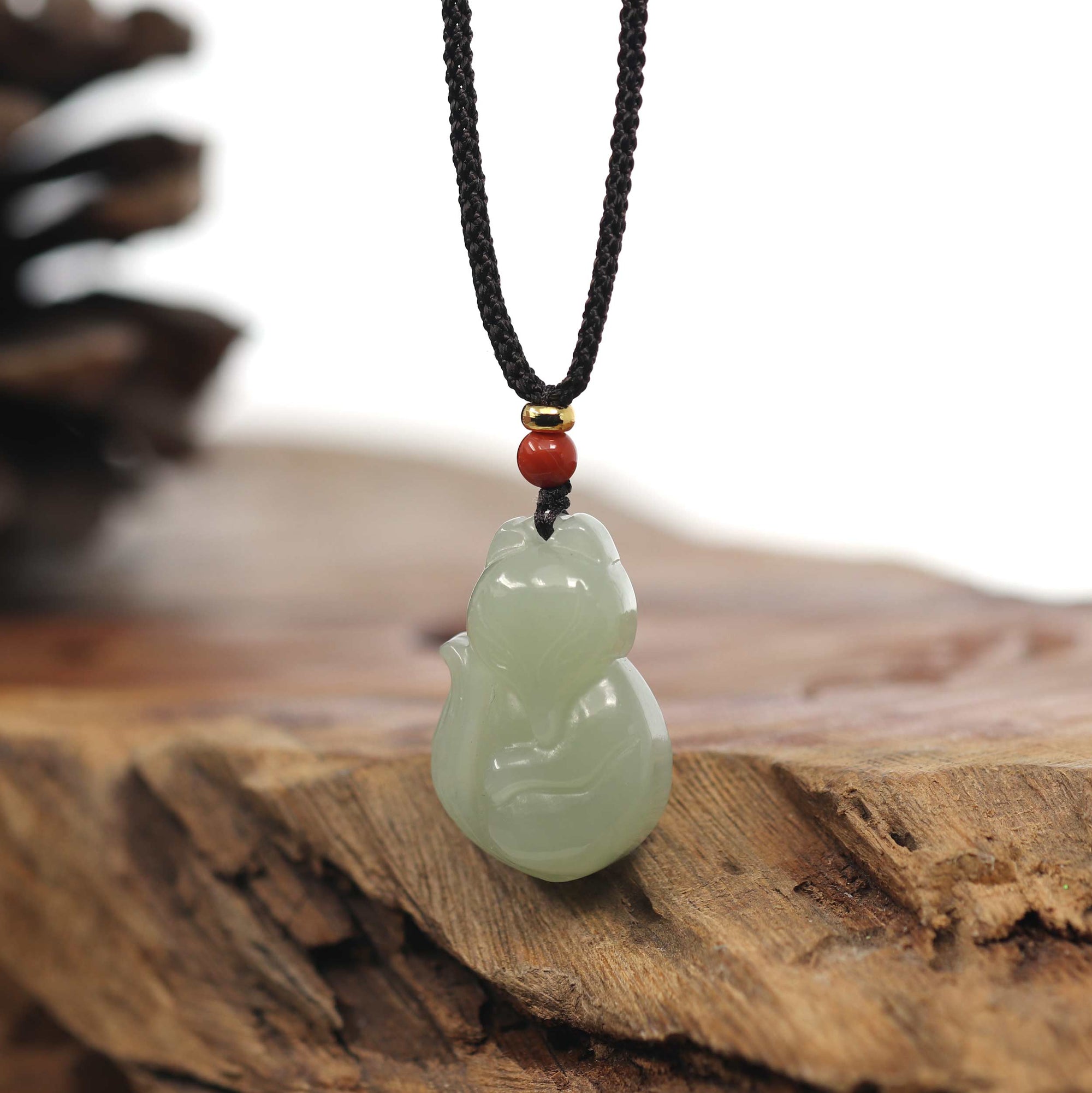 Baikalla Jewelry Jade Pendant Baikalla Genuine Nephrite Jade Cute Fox Carving Pendant Necklace