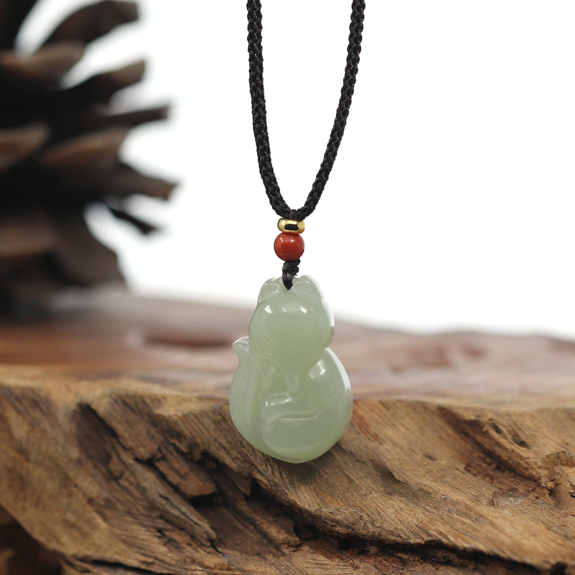 Baikalla Jewelry Jade Pendant Baikalla Genuine Nephrite Jade Cute Fox Carving Pendant Necklace