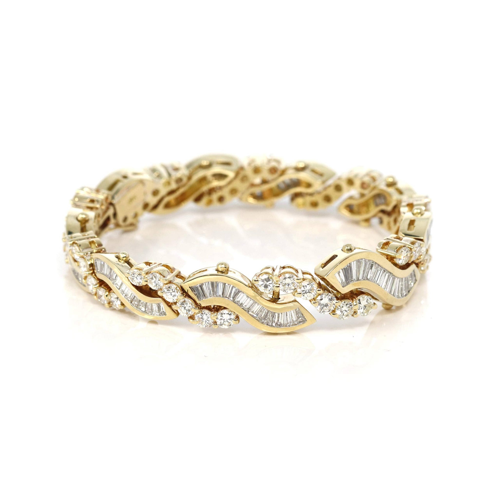 Baikalla Jewelry Gold Diamond Bangle Bracelet 18k Yellow Gold Channel set baguette & round diamonds Bangle Bracelet