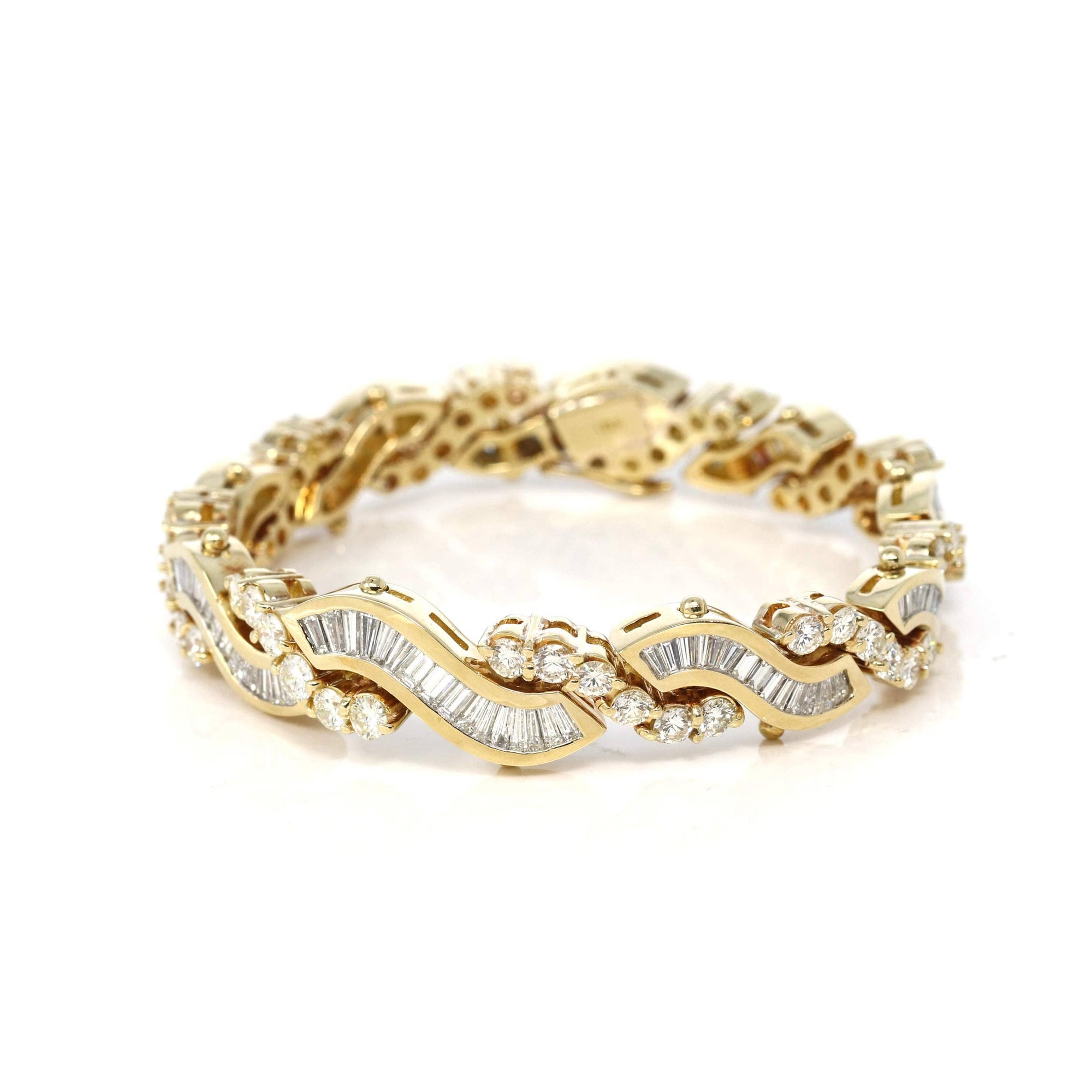 Baikalla Jewelry Gold Diamond Bangle Bracelet 18k Yellow Gold Channel set baguette &amp; round diamonds Bangle Bracelet