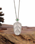 Baikalla Jewelry Jade Guanyin Pendant Necklace High-end Genuine Ice Jadeite Jade Jin Zhi Yu Ye (Leaf) Necklace With 18k Gold & Diamond