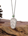 Baikalla Jewelry Jade Guanyin Pendant Necklace High-end Genuine Ice Jadeite Jade Jin Zhi Yu Ye (Leaf) Necklace With 18k Gold & Diamond