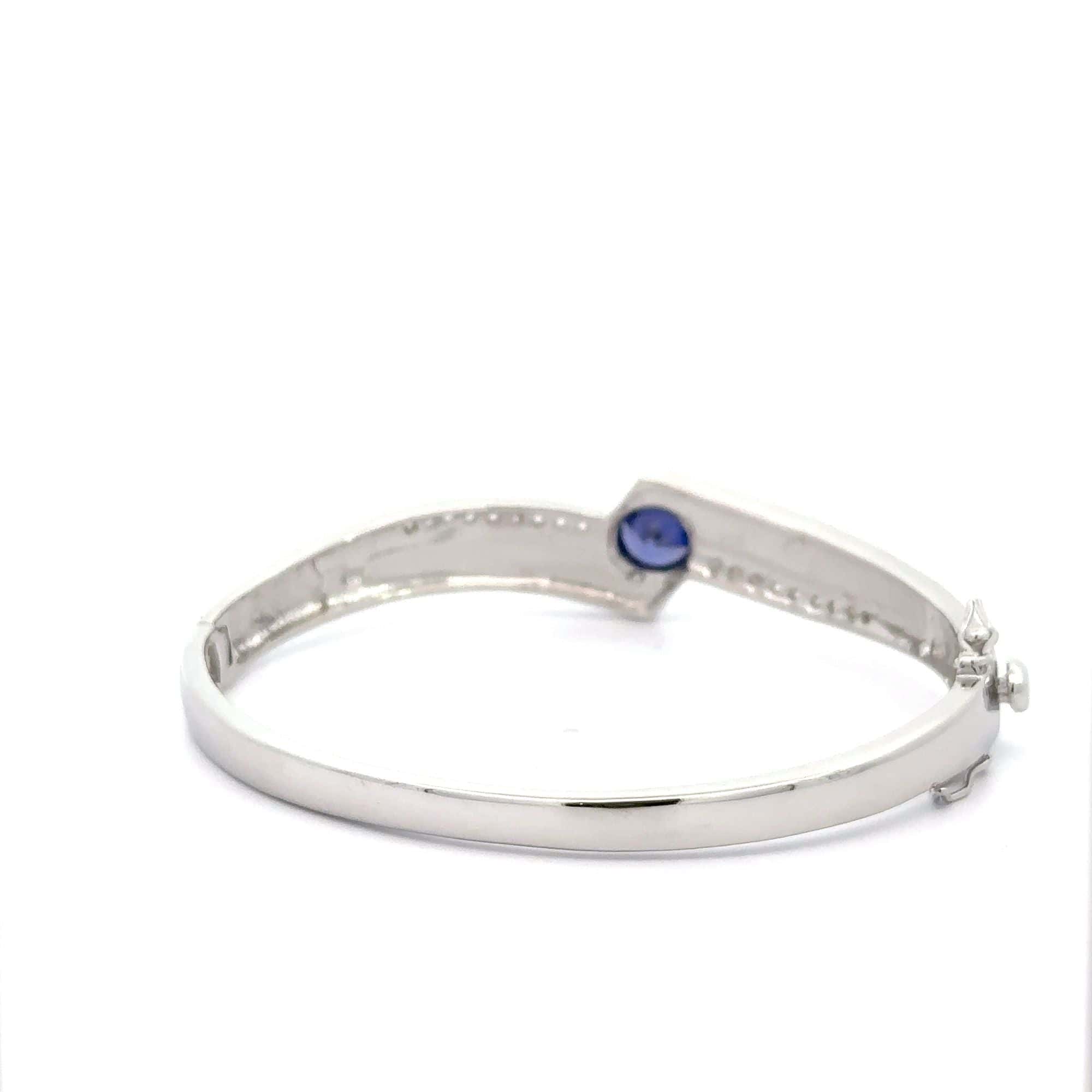 Baikalla Jewelry Silver Gemstone Bracelet Sterling Silver Lab-Created Blue Opal Bracelet with Oval Lab-Created Blue Tanzanite