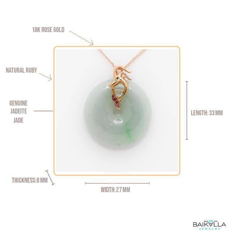 Baikalla Jewelry Gold Jadeite Pendant 18k Rose Gold Genuine Jadeite Horoscope Constellation (Capricorn) Necklace Pendant with Ruby