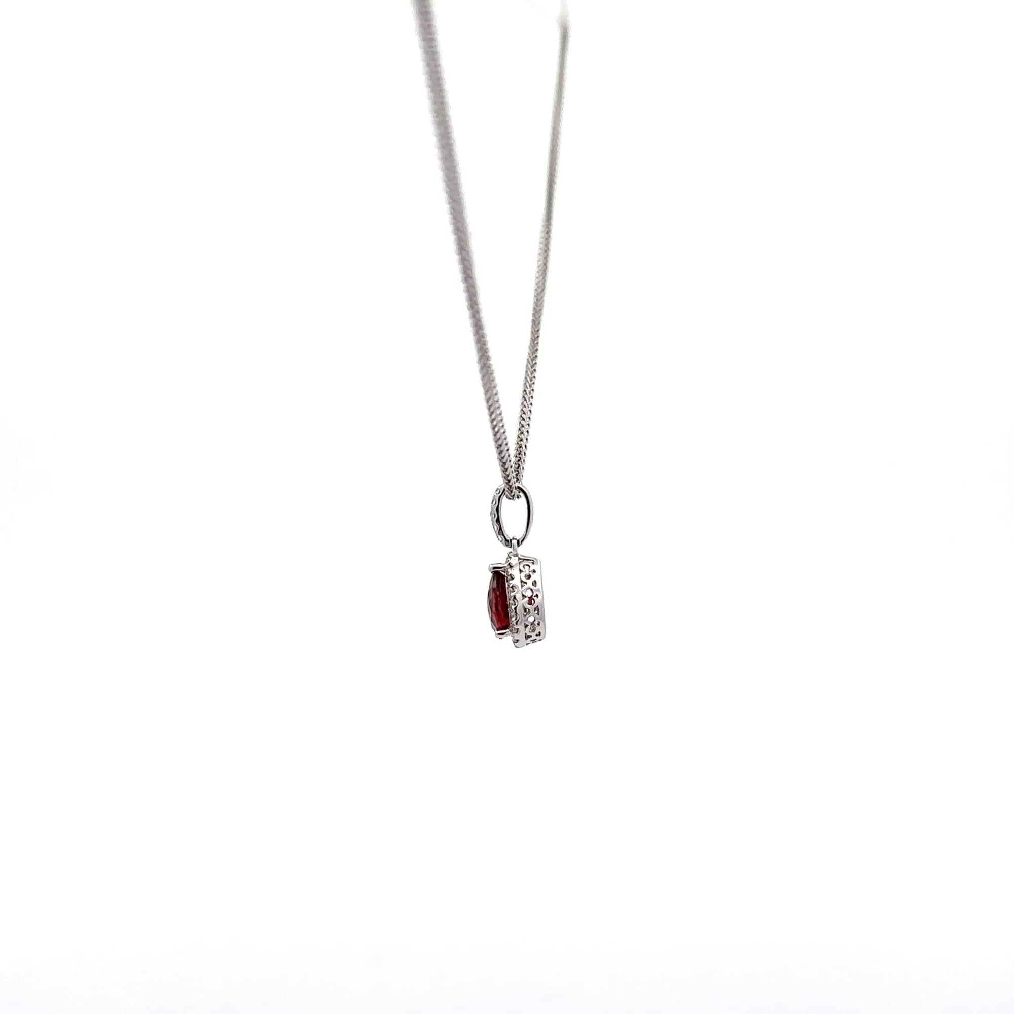 Baikalla Jewelry Gemstone Pendant Necklace Baikalla 14k White Gold Genuine AAA Tear Drop Garnet Pendant Necklace With Diamonds