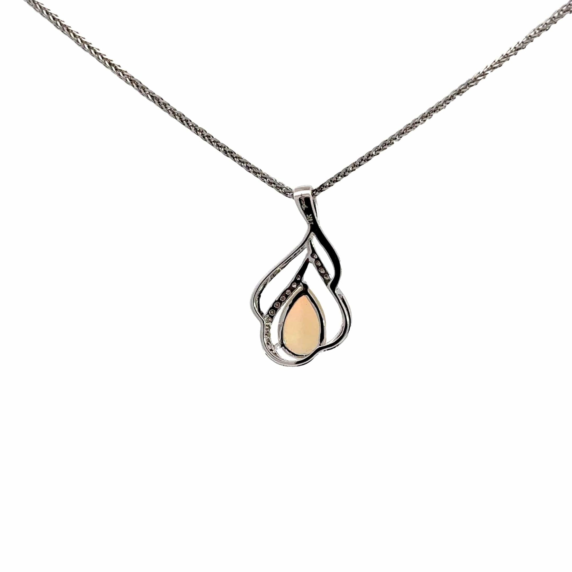 Baikalla Jewelry Gemstone Pendant Necklace 14k White Gold Natural Opal Tear Drop Necklace With Diamonds