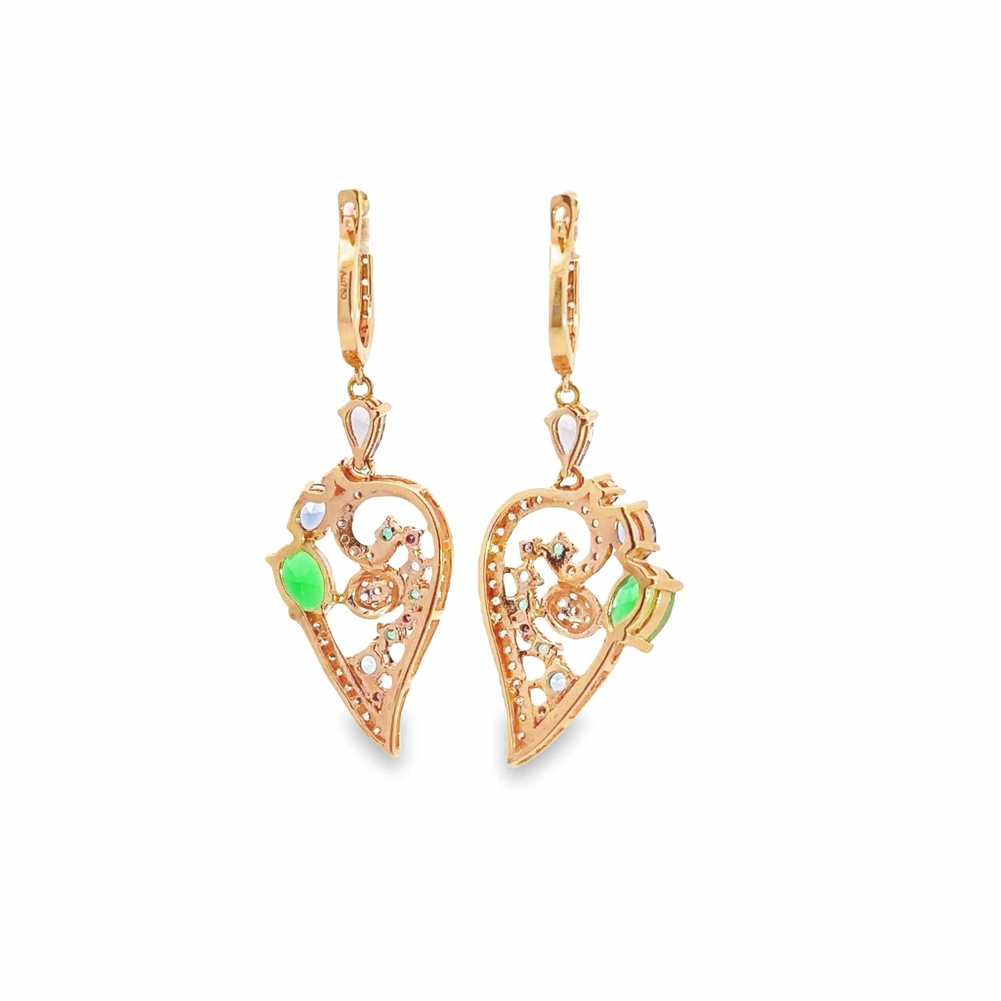 Baikalla Jewelry Gold Gemstone Earrings Baikalla 18K Rose Gold Sapphire and Zircon Heart Dangle Earrings