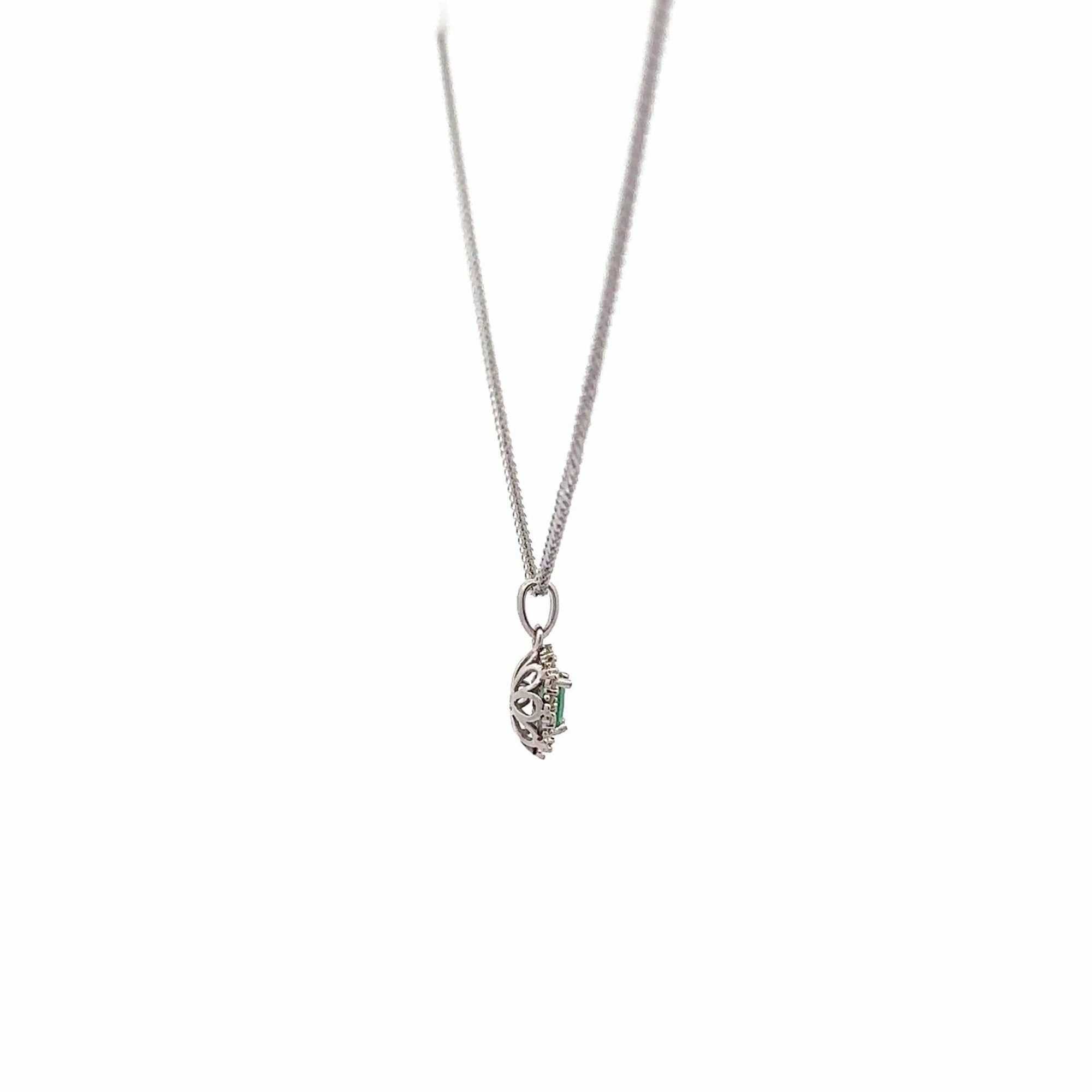 Baikalla Jewelry Gemstone Pendant Necklace Baikalla™ 14k White Gold A Emerald Oval With Diamonds