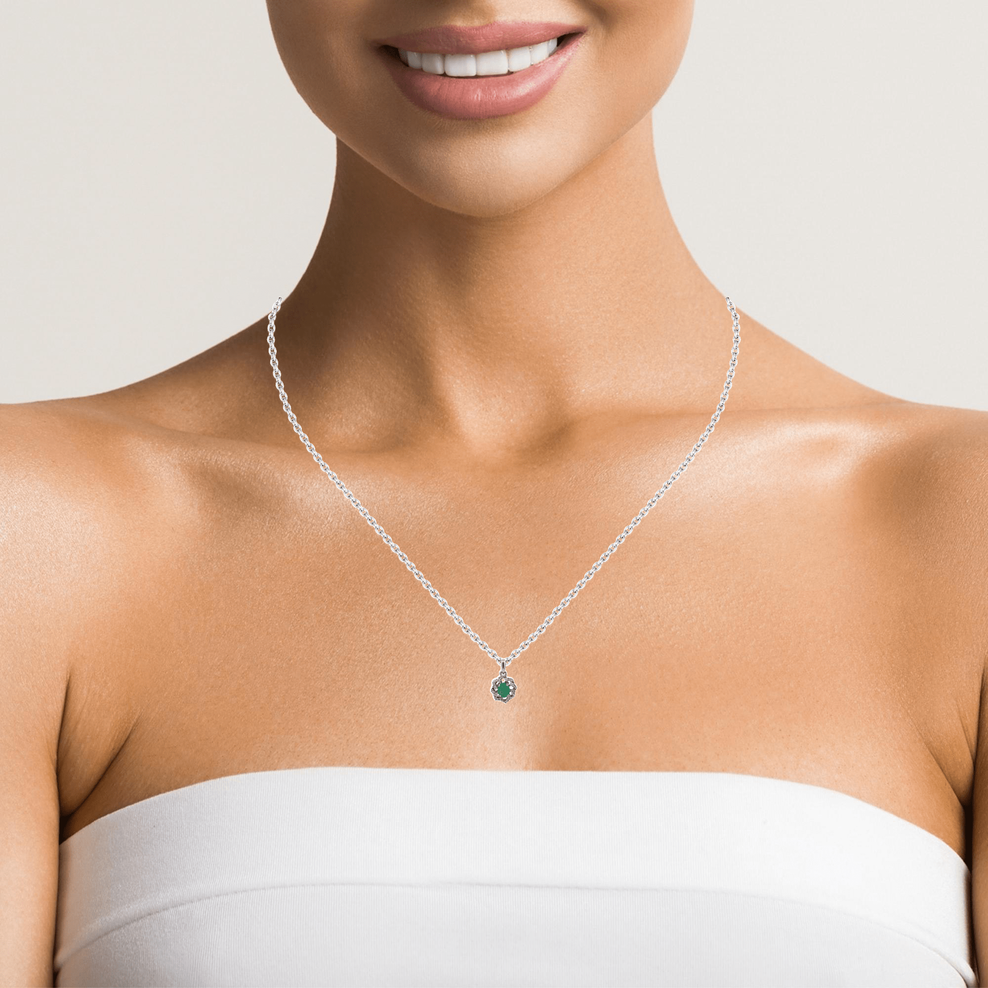 Baikalla Jewelry Gemstone Pendant Necklace Baikalla™ 14k White Gold A Emerald Oval With Diamonds