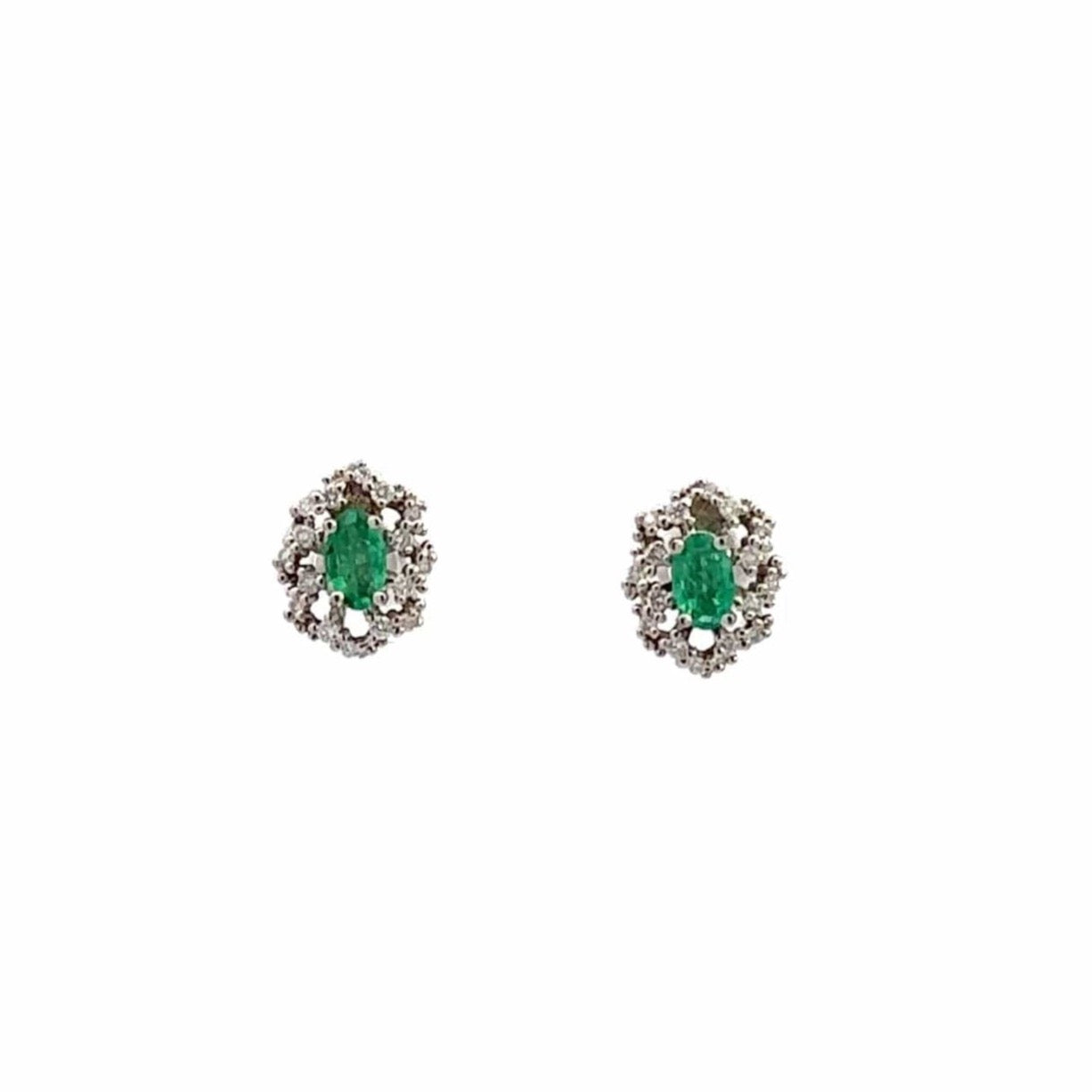 Baikalla Jewelry Silver Gemstones Earrings Baikalla™ Classic 14k White Gold Emerald Stud Earrings