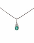 Baikalla Jewelry Gemstone Pendant Necklace Baikalla™ 14k White Gold Emerald AA Round Necklace pendant With Diamond Halo