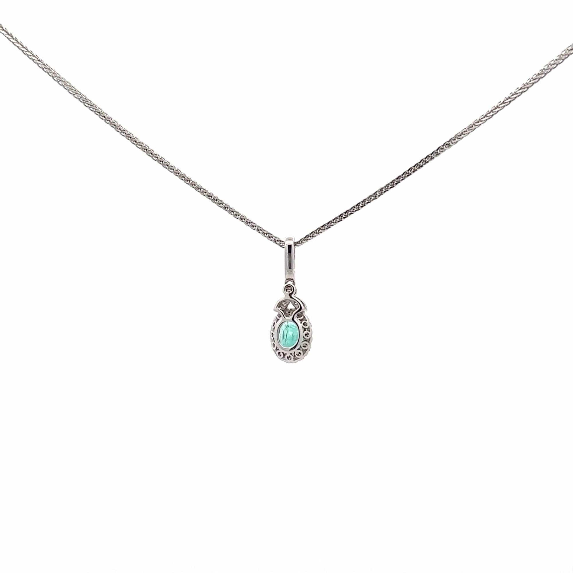 Baikalla Jewelry Gemstone Pendant Necklace Baikalla™ 14k White Gold Emerald AA Round Necklace pendant With Diamond Halo