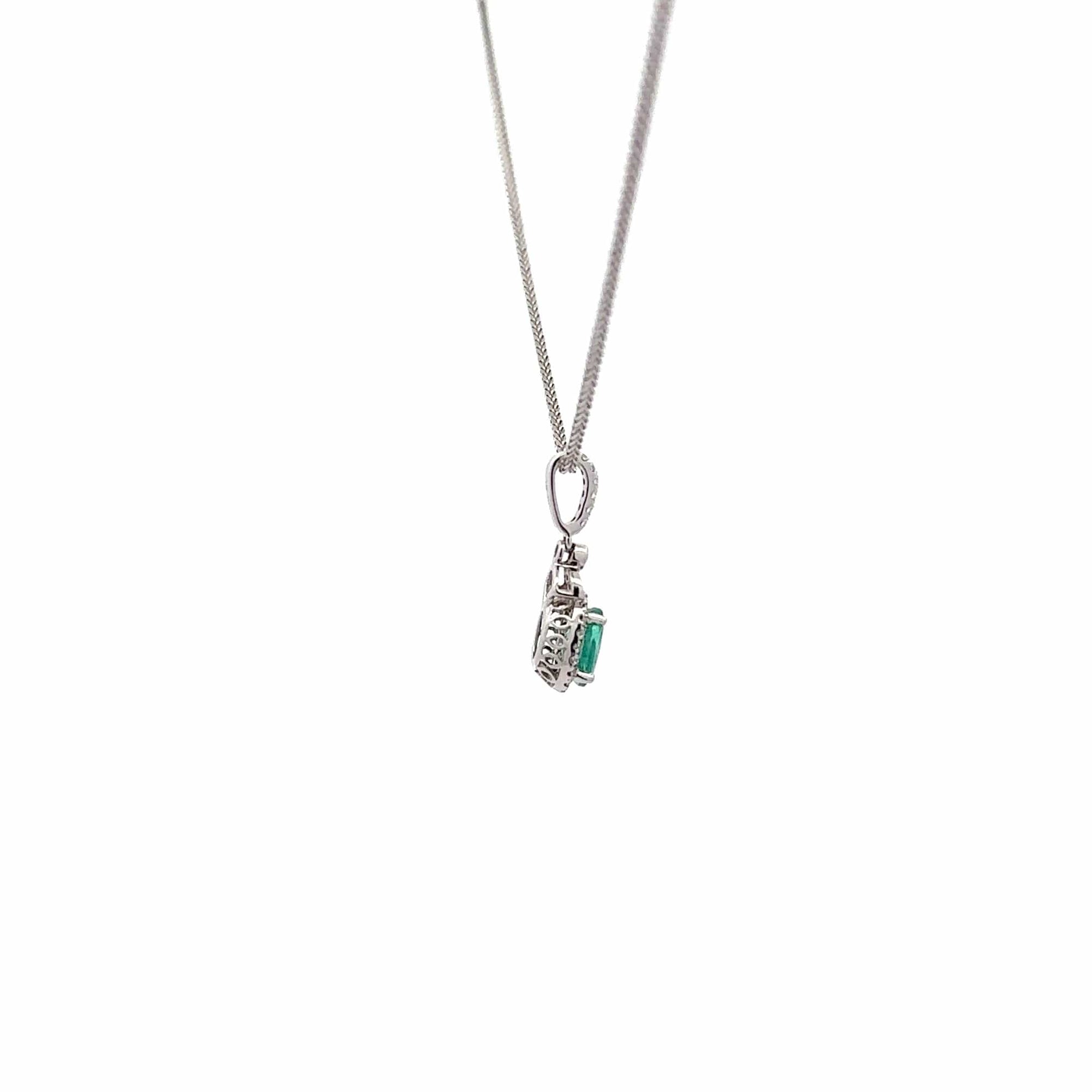 Baikalla Jewelry Gemstone Pendant Necklace Baikalla™ 14k White Gold Emerald AA Round Necklace pendant With Diamond Halo