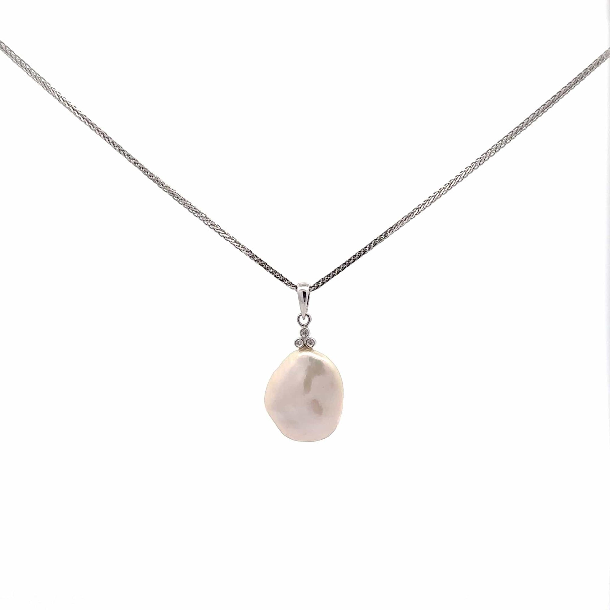 Baikalla Jewelry Gemstone Pendant Necklace Baikalla 14k White GoldPearl Pendant Necklace With Diamonds