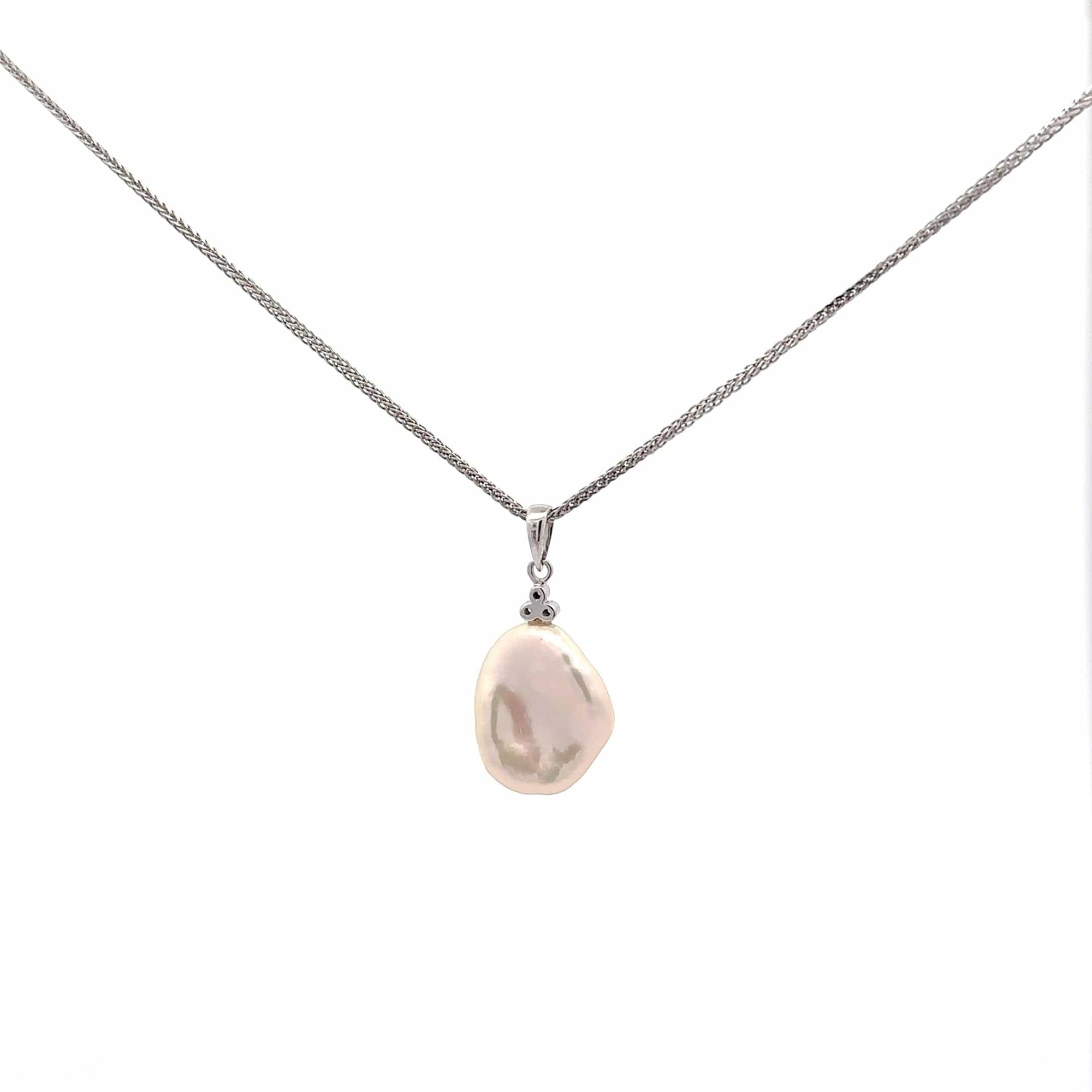 Baikalla Jewelry Gemstone Pendant Necklace Baikalla 14k White GoldPearl Pendant Necklace With Diamonds