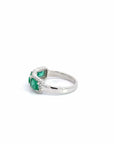 Baikalla Jewelry Gold Emerald Ring 18k White Gold AA Emerald Three Stones Set Halo Band Ring