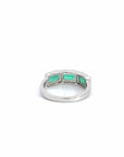 Baikalla Jewelry Gold Emerald Ring 18k White Gold AA Emerald Three Stones Set Halo Band Ring