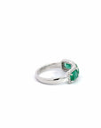 Baikalla Jewelry Gold Emerald Ring 18k White Gold AA Emerald Three Stones Set Halo Band Ring