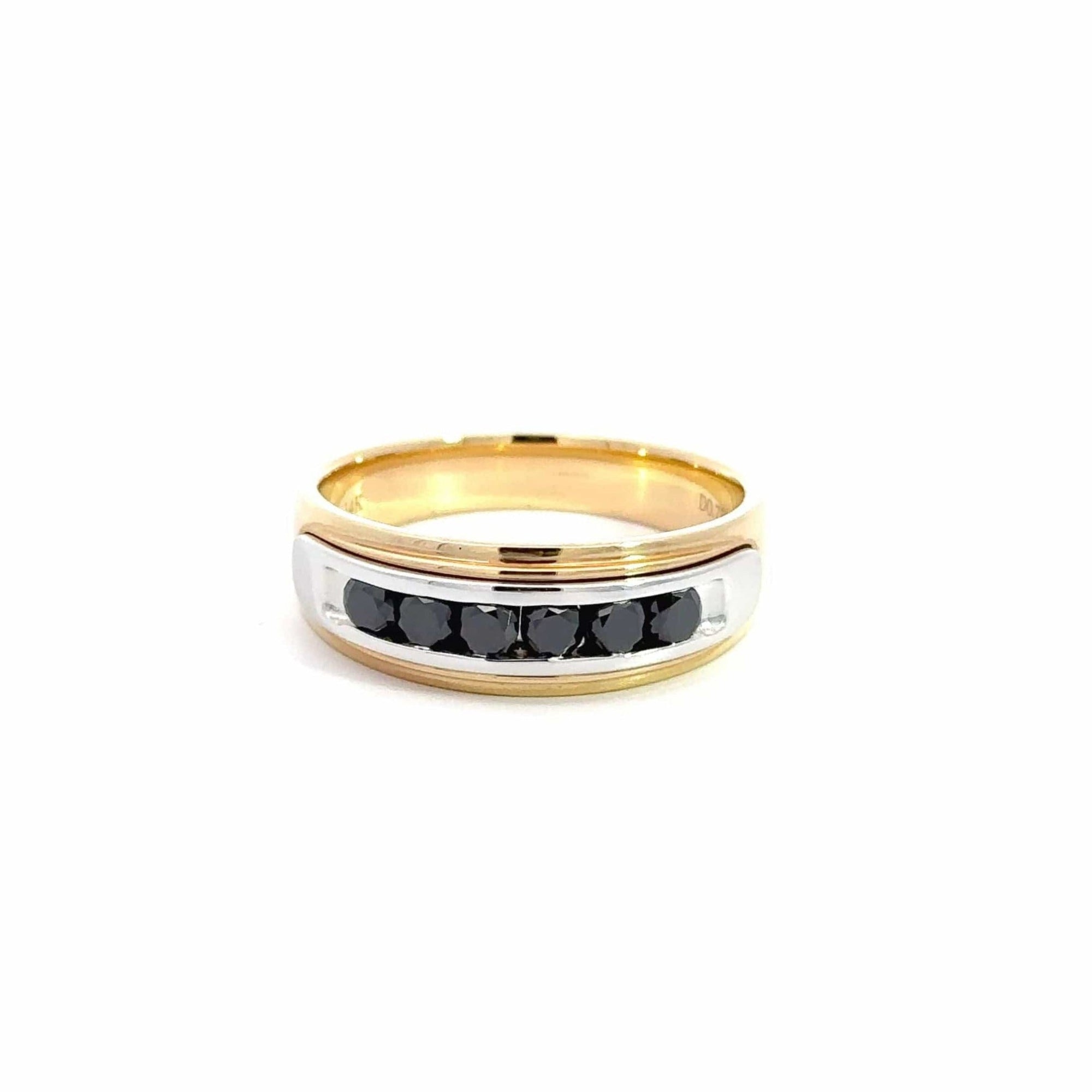 Baikalla Jewelry Gemstone Men's Ring Baikalla 14k Gold Two Tone Black Diamond Men's Wedding Ring Band