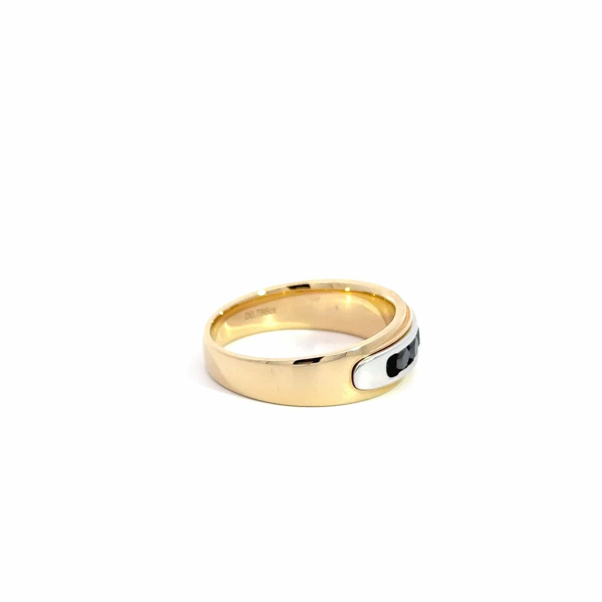 Baikalla Jewelry Gemstone Men's Ring Baikalla 14k Gold Two Tone Black Diamond Men's Wedding Ring Band