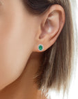 Baikalla Jewelry Silver Gemstones Earrings Baikalla™ Classic 18k White Gold AA Emerald Stud Earrings With Diamonds