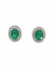 Baikalla Jewelry Silver Gemstones Earrings Baikalla™ Classic 18k White Gold AA Emerald Stud Earrings With Diamonds