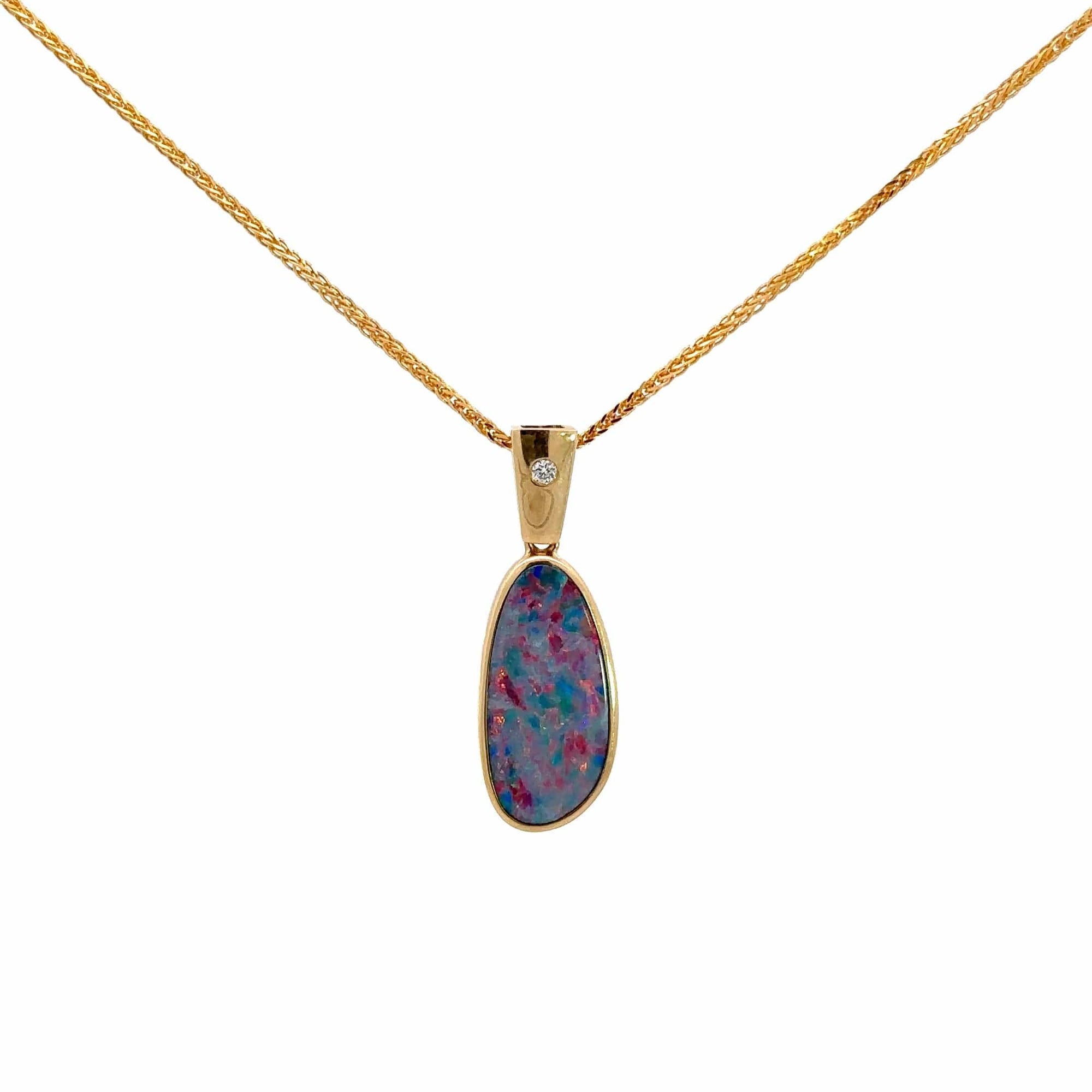 Baikalla Jewelry Gemstone Pendant Necklace Copy of Baikalla 14k Yellow Gold Freeform Australian Blue Opal Bezel Set Necklace