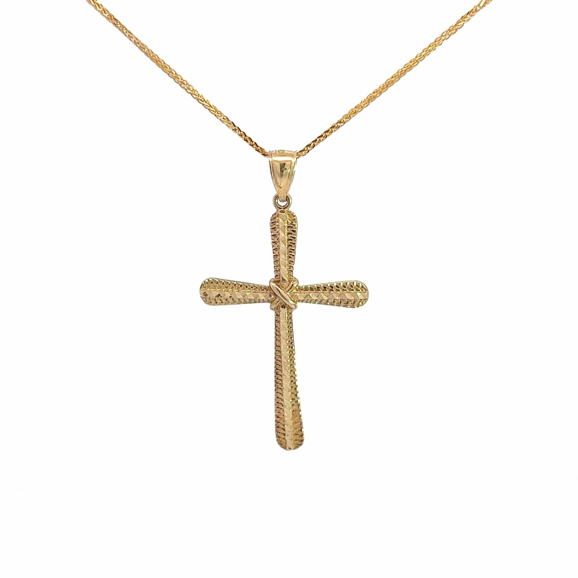 Baikalla Jewelry 14K Pure Yellow Gold Pendant 14k Yellow Gold Diamond Cut Cross Pendant Necklace