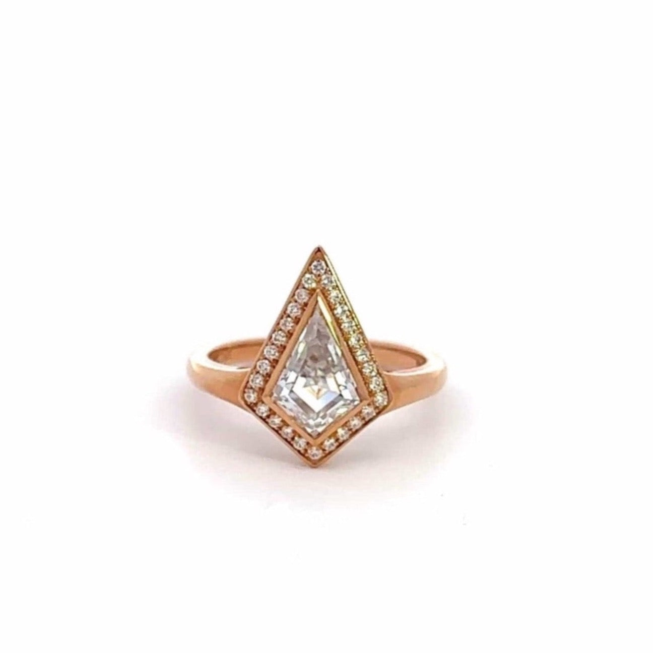 Baikalla Sterling Silver Moissanite Ring Baikalla 14k Rose Gold Halo Kite Cut Moissanite Engagement Ring