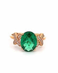 Baikalla Jewelry Gold Sapphire Ring 18k Rose Gold Lab-Created Emerald Ring With CZ