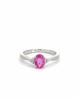 Baikalla Jewelry Gold Sapphire Ring 14k White Gold Natural Pink Sapphire Ring with Diamonds