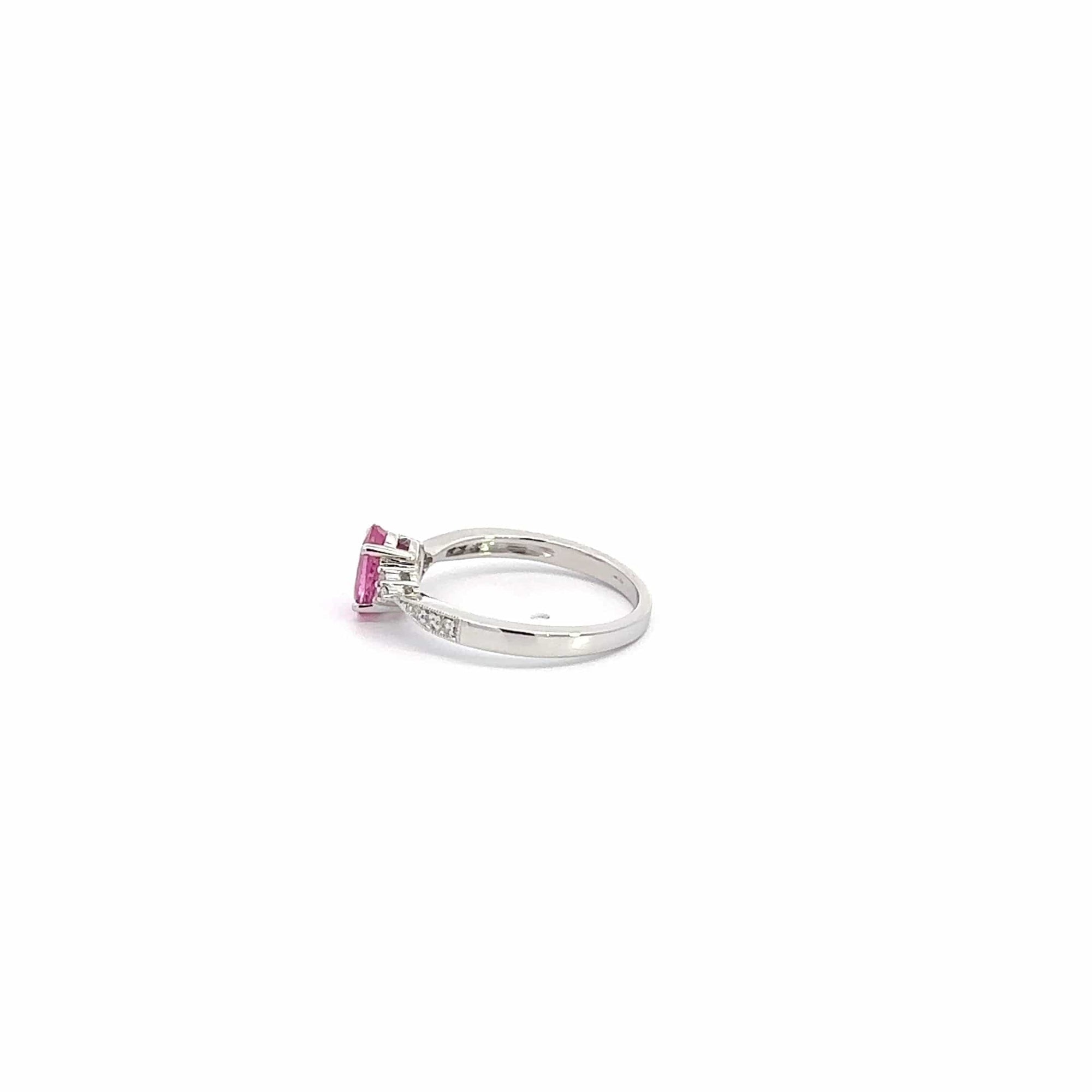 Baikalla Jewelry Gold Sapphire Ring 14k White Gold Natural Pink Sapphire Ring with Diamonds