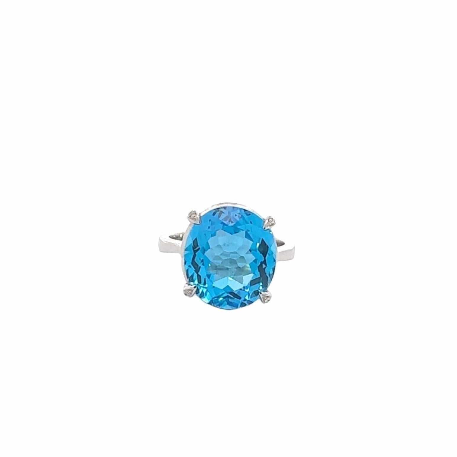 Baikalla Jewelry Gold Topaz Ring 18k White Gold Natural Blue Topaz Ring