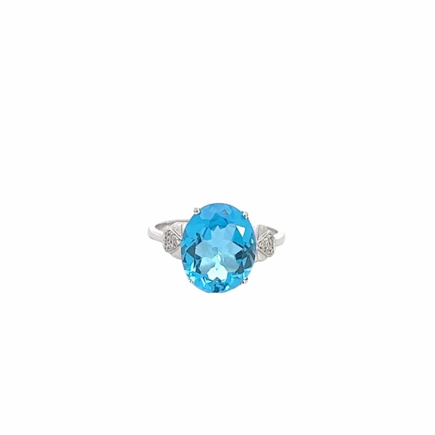 Baikalla Jewelry Gold Topaz Ring 18k White Gold Natural Blue Topaz Ring with Diamonds