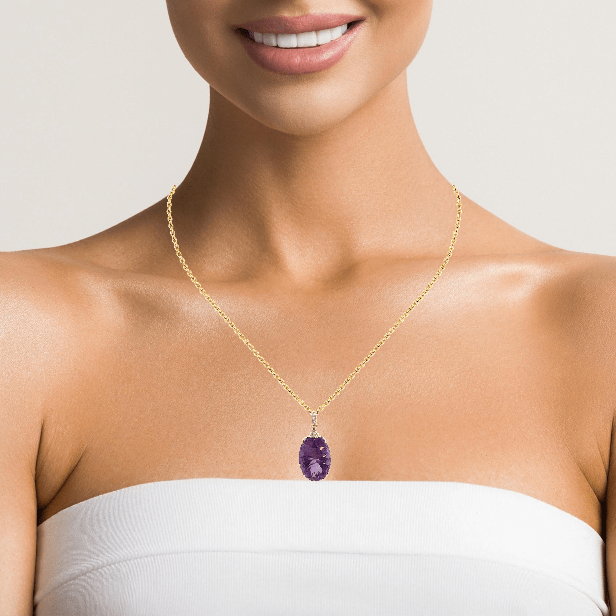 Baikalla Jewelry Gemstone Pendant Necklace 14k Yellow Gold Genuine Amethyst and Diamond Pendant Necklace