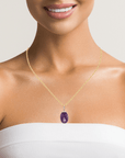 Baikalla Jewelry Gemstone Pendant Necklace 14k Yellow Gold Genuine Amethyst and Diamond Pendant Necklace