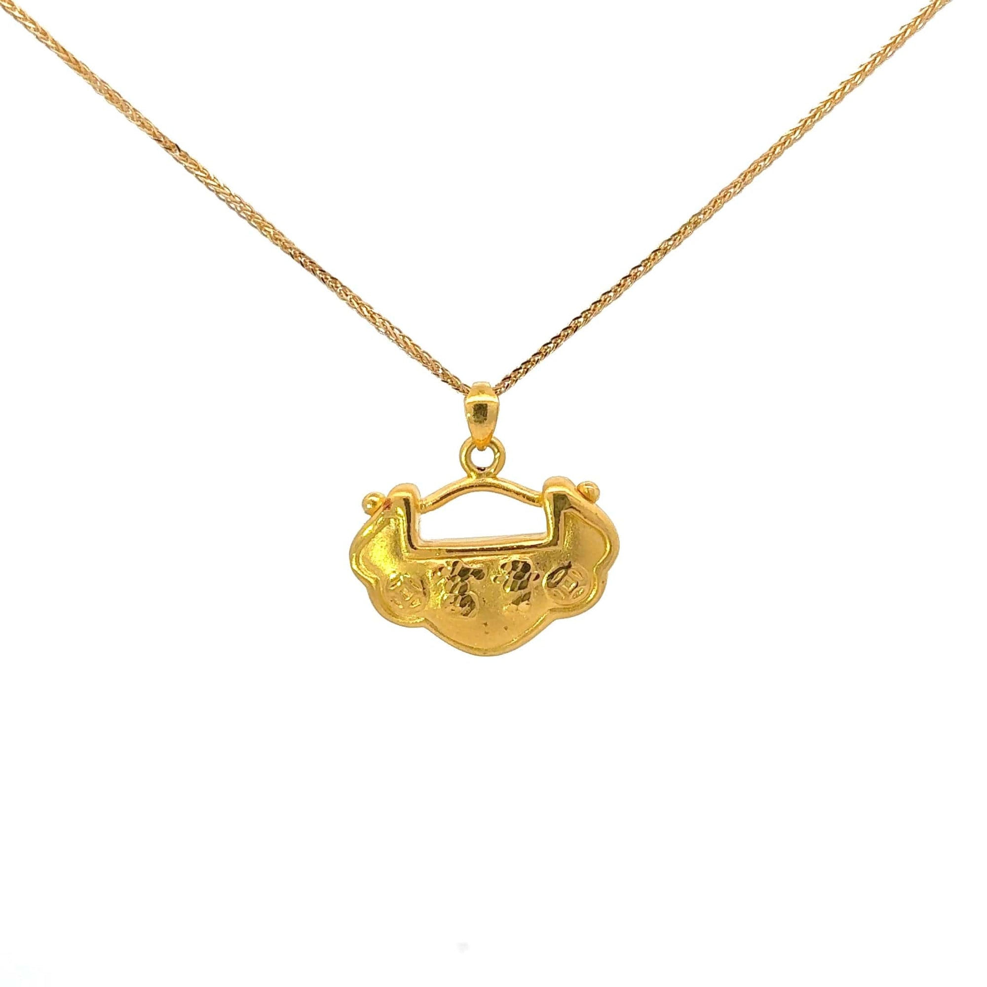 Baikalla Jewelry 24K Pure Yellow Gold Pendant Pendant Only 24k Gold &quot;As You Wish&quot; Ru Yi Charm Necklace