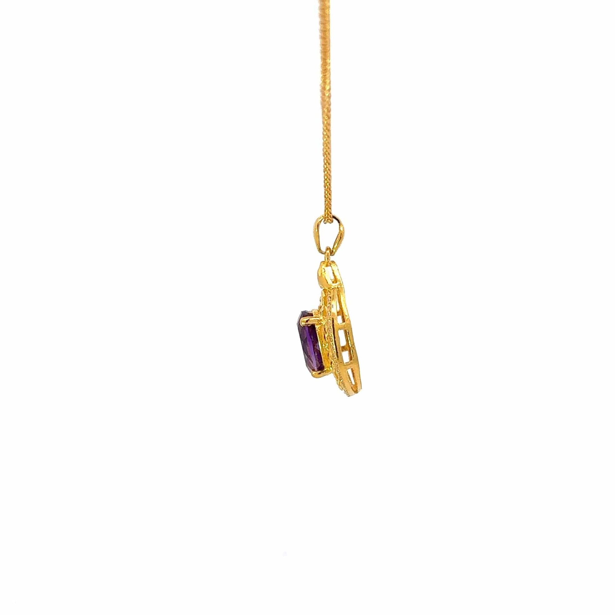 Baikalla Jewelry Gemstone Pendant Necklace 24K Yellow Gold Genuine AA Royal Amethyst Pendant Necklace