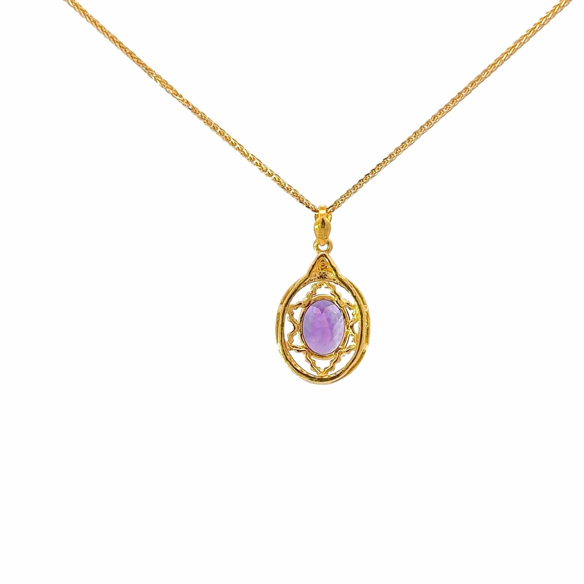 Baikalla Jewelry Gemstone Pendant Necklace 24K Yellow Gold Genuine AA Royal Amethyst Pendant Necklace