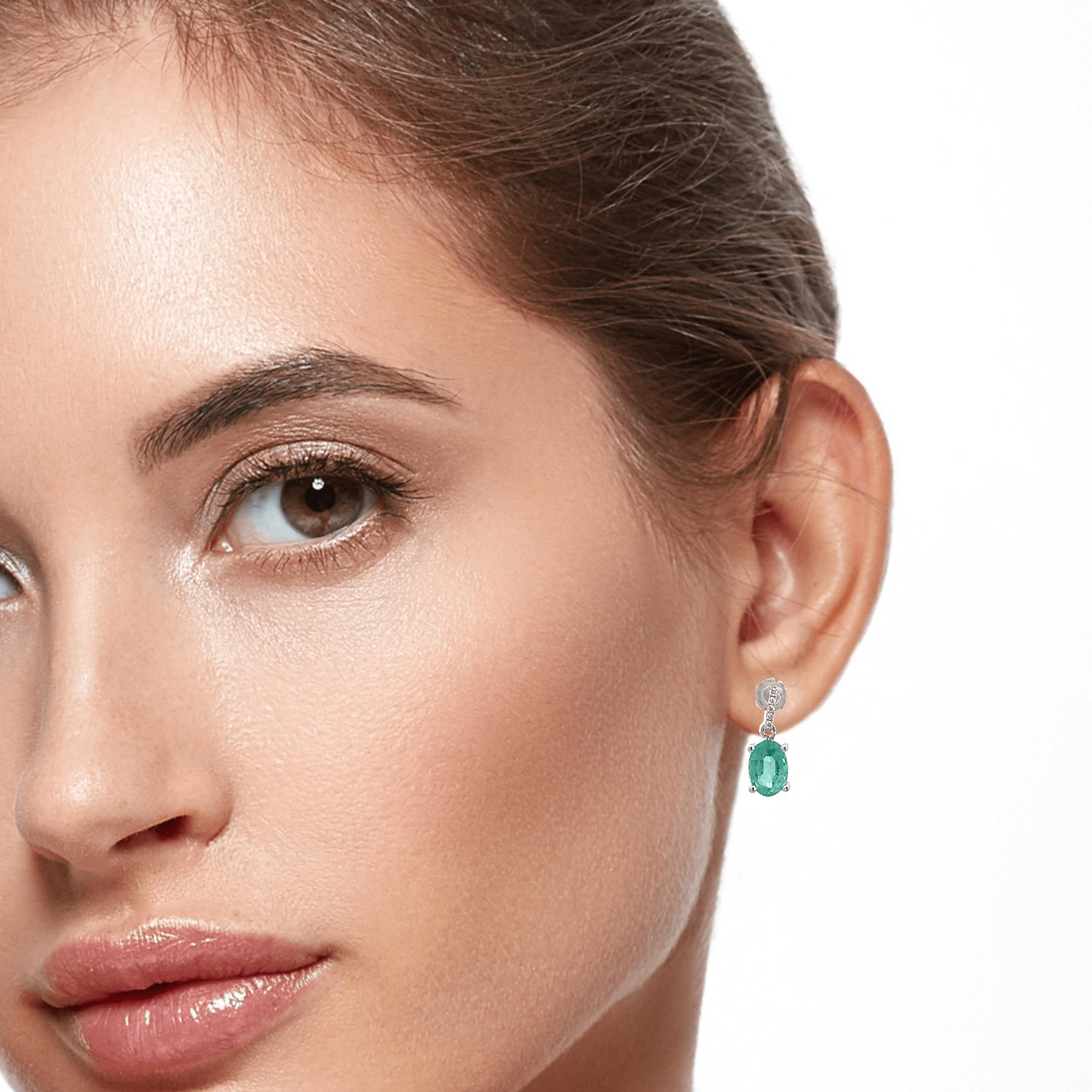 Baikalla Jewelry Silver Gemstones Earrings Baikalla™ Classic 14k White Gold Emerald Dangle Earrings