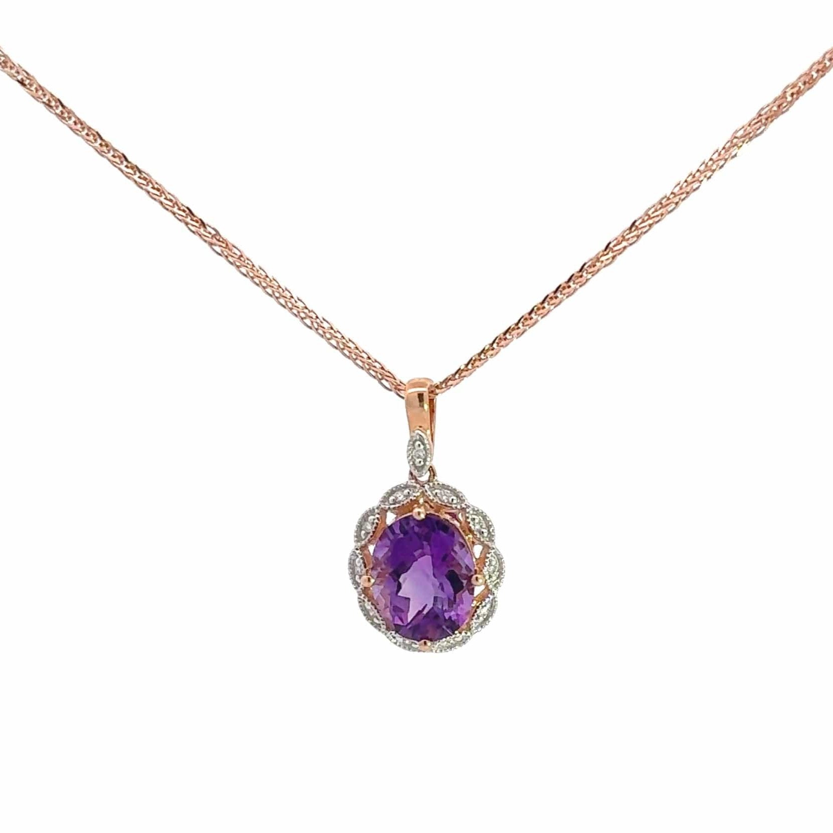 Baikalla Jewelry Gemstone Pendant Necklace 14k Rose Gold Genuine Amethyst Pendant Necklace