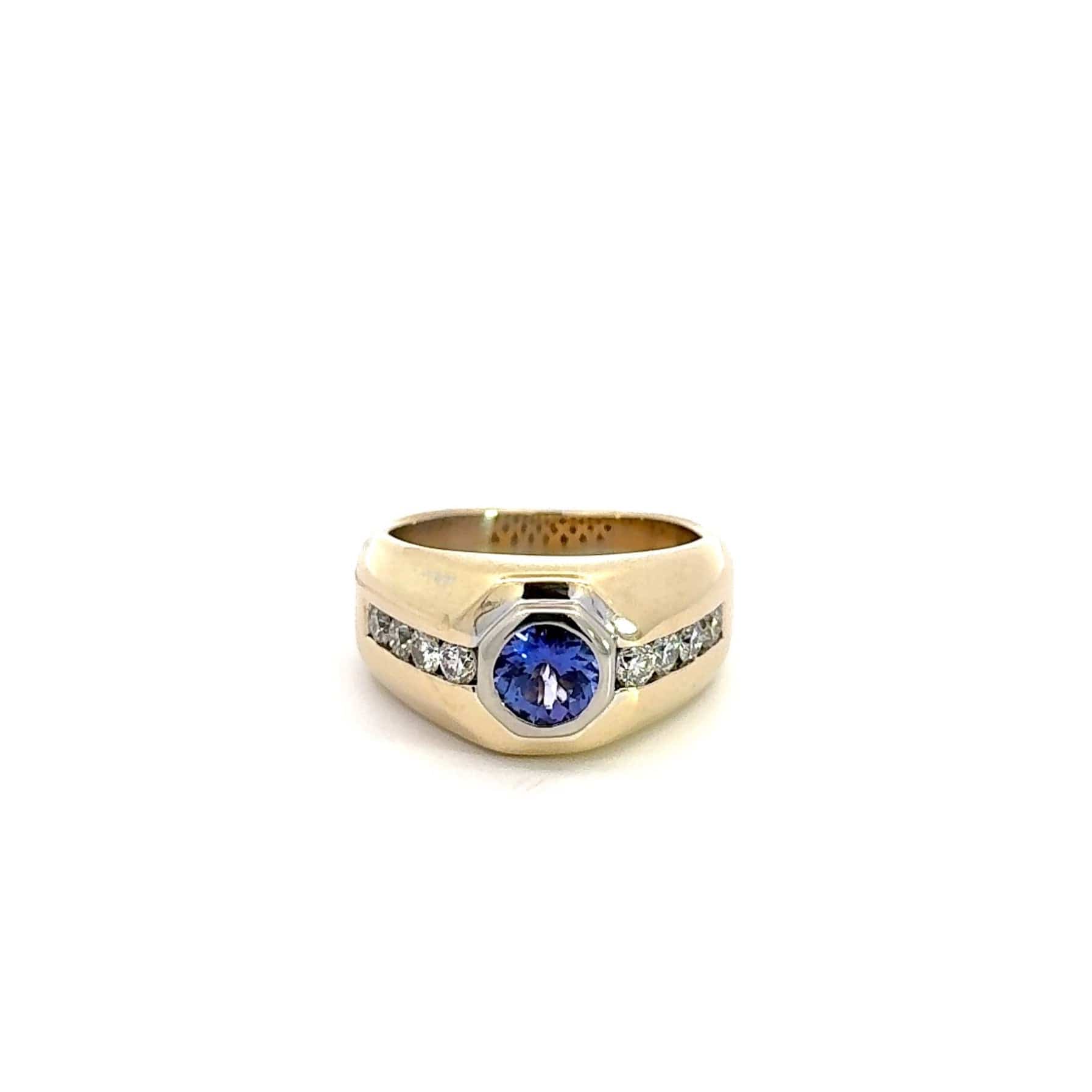 Baikalla Jewelry Gold Tanzanite Ring 5 18k Yellow Gold Natural Round Tanzanite Mens Ring