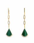 Baikalla Jewelry Gold Gemstone Earrings Baikalla 18K Yellow Gold Malachite and Diamond Dangle Earrings