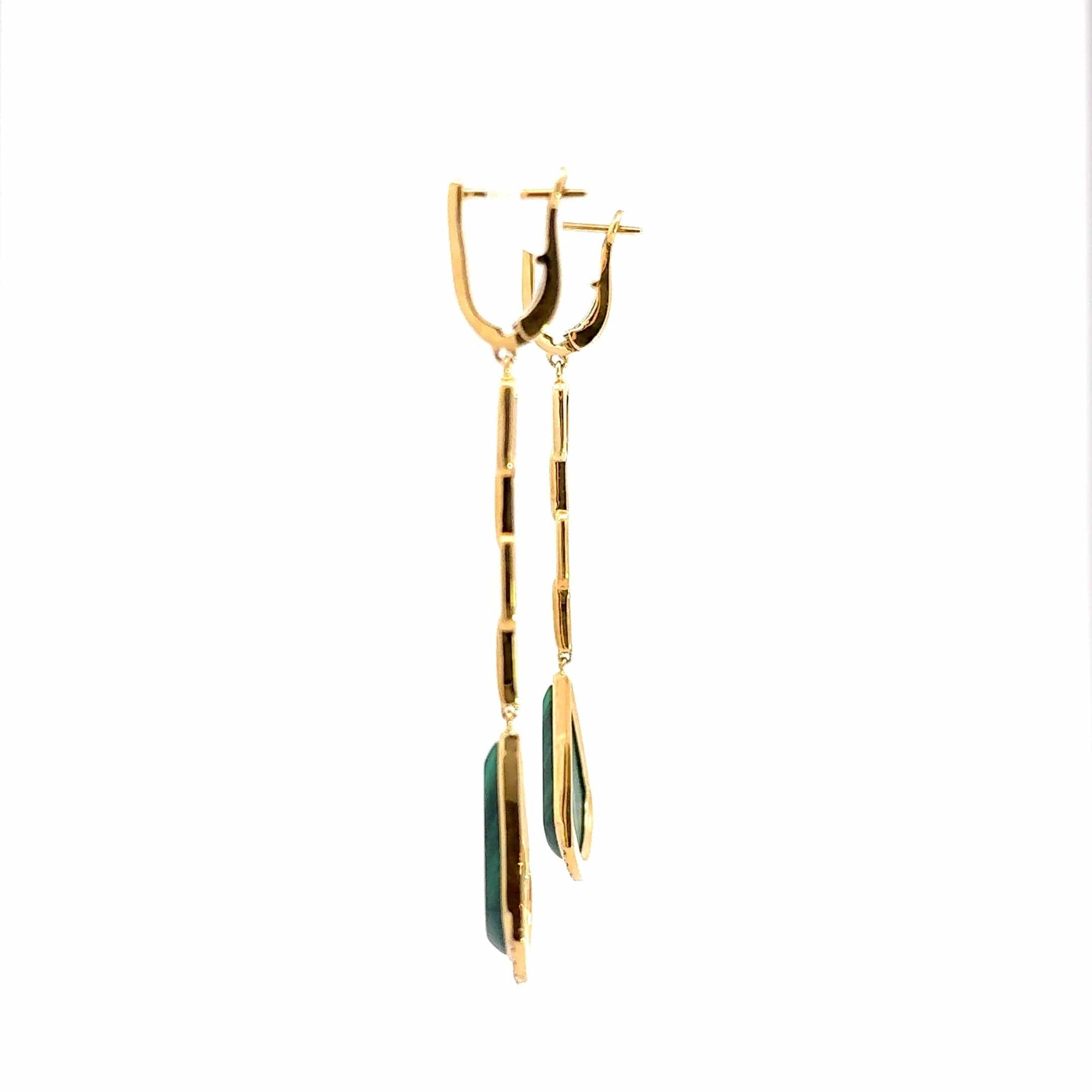 Baikalla Jewelry Gold Gemstone Earrings Baikalla 18K Yellow Gold Malachite and Diamond Dangle Earrings