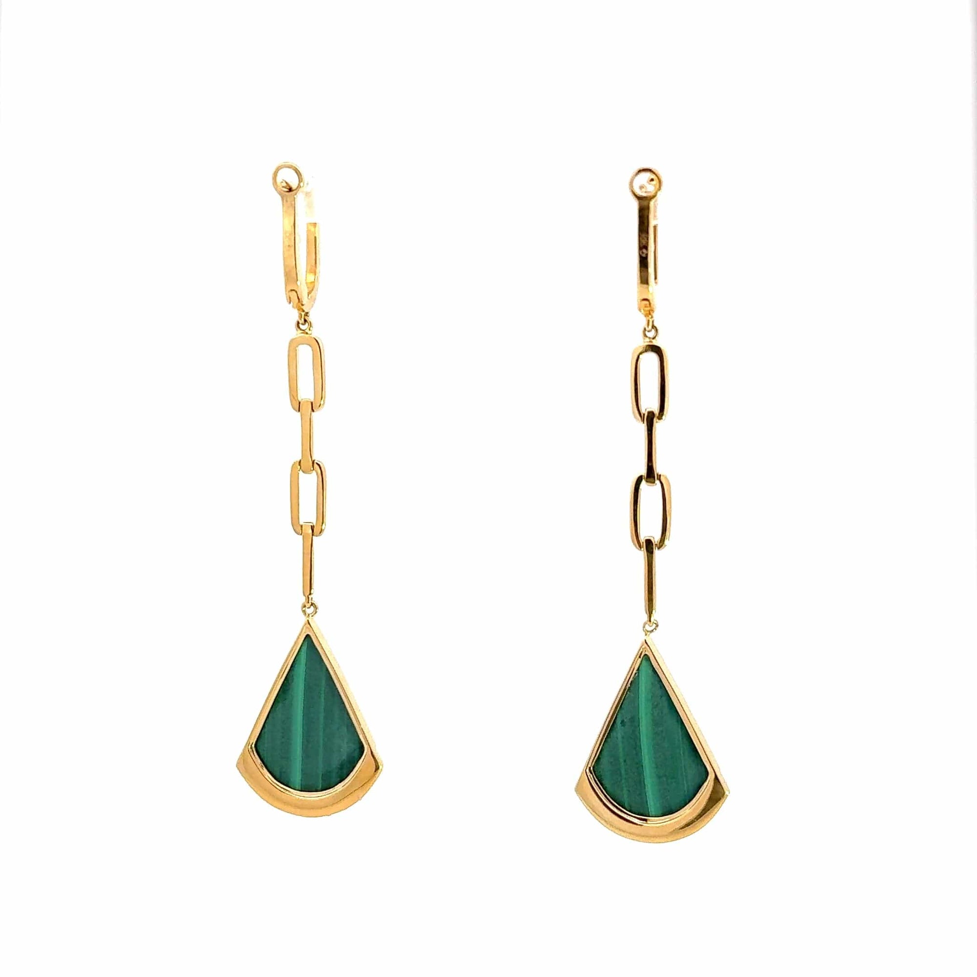 Baikalla Jewelry Gold Gemstone Earrings Baikalla 18K Yellow Gold Malachite and Diamond Dangle Earrings