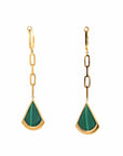 Baikalla Jewelry Gold Gemstone Earrings Baikalla 18K Yellow Gold Malachite and Diamond Dangle Earrings